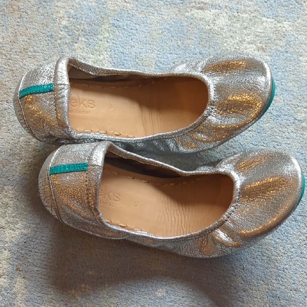 Tieks Silver Flats Size 8